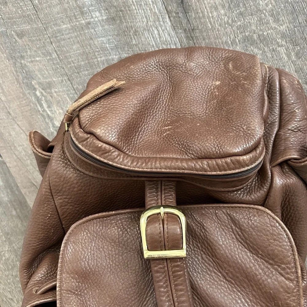 Handmade Genuine Leather Drawstring Backpack Brown Vintage Multi Pocket